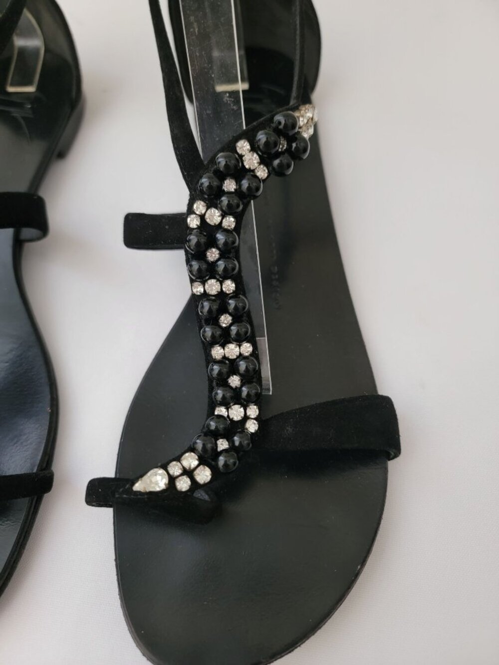 Giuseppe Zanotti Black Leather Strappy Crystal Beaded Flat Sandals Women's Sz 41 - Picture 9 of 9